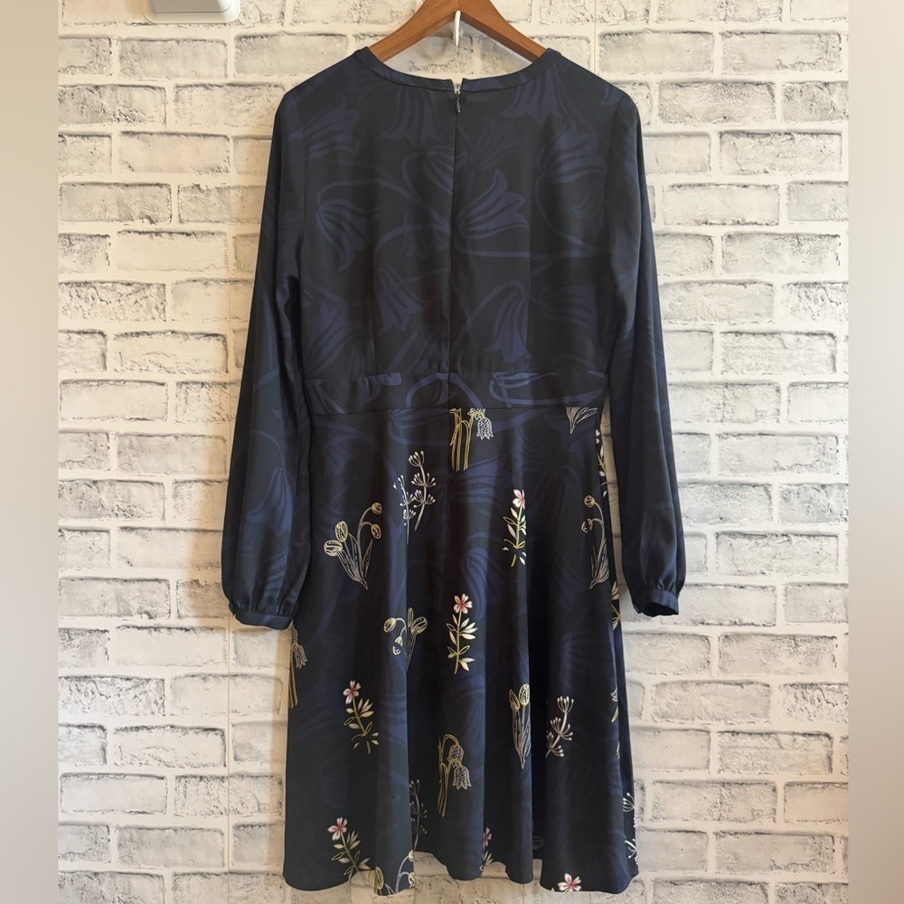 Women’s LOFT blue floral lightweight long sleeve tulip career casual dress 8 - Picture 3 of 5